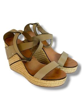 See by Chloe Leather Wedge Espadrille Sandals in Taupe EU Size 38.5/US 8